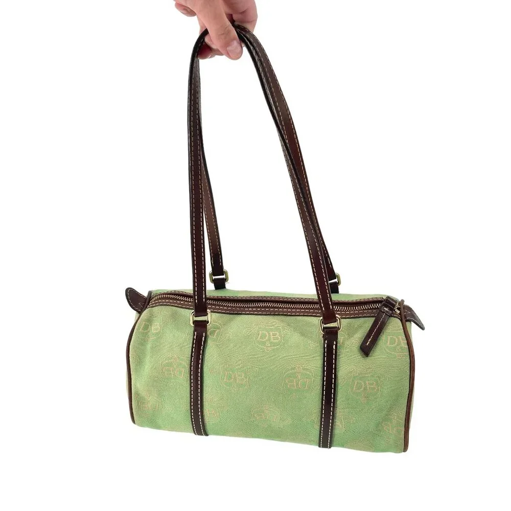 Dooney & Bourke 90s Y2K Light Green & Gold Logo Barrell Bag - Picture 2 of 10